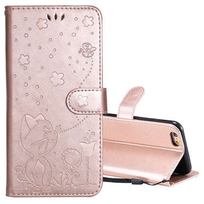 For Apple iPhone 6 Cat and Bee Embossed Flip Leather Phone Case Wallet Cover with Card Slots Cash Pocket Magnetic Stand Protective Shockproof TPU PU Leather Case with Wrist Strap