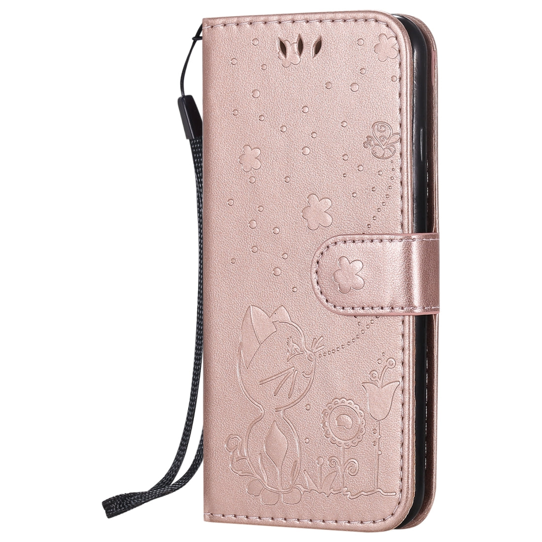 For Apple iPhone 6 Cat and Bee Embossed Flip Leather Phone Case Wallet Cover with Card Slots Cash Pocket Magnetic Stand Protective Shockproof TPU PU Leather Case with Wrist Strap