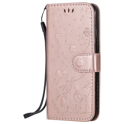 For Apple iPhone 6 Cat and Bee Embossed Flip Leather Phone Case Wallet Cover with Card Slots Cash Pocket Magnetic Stand Protective Shockproof TPU PU Leather Case with Wrist Strap
