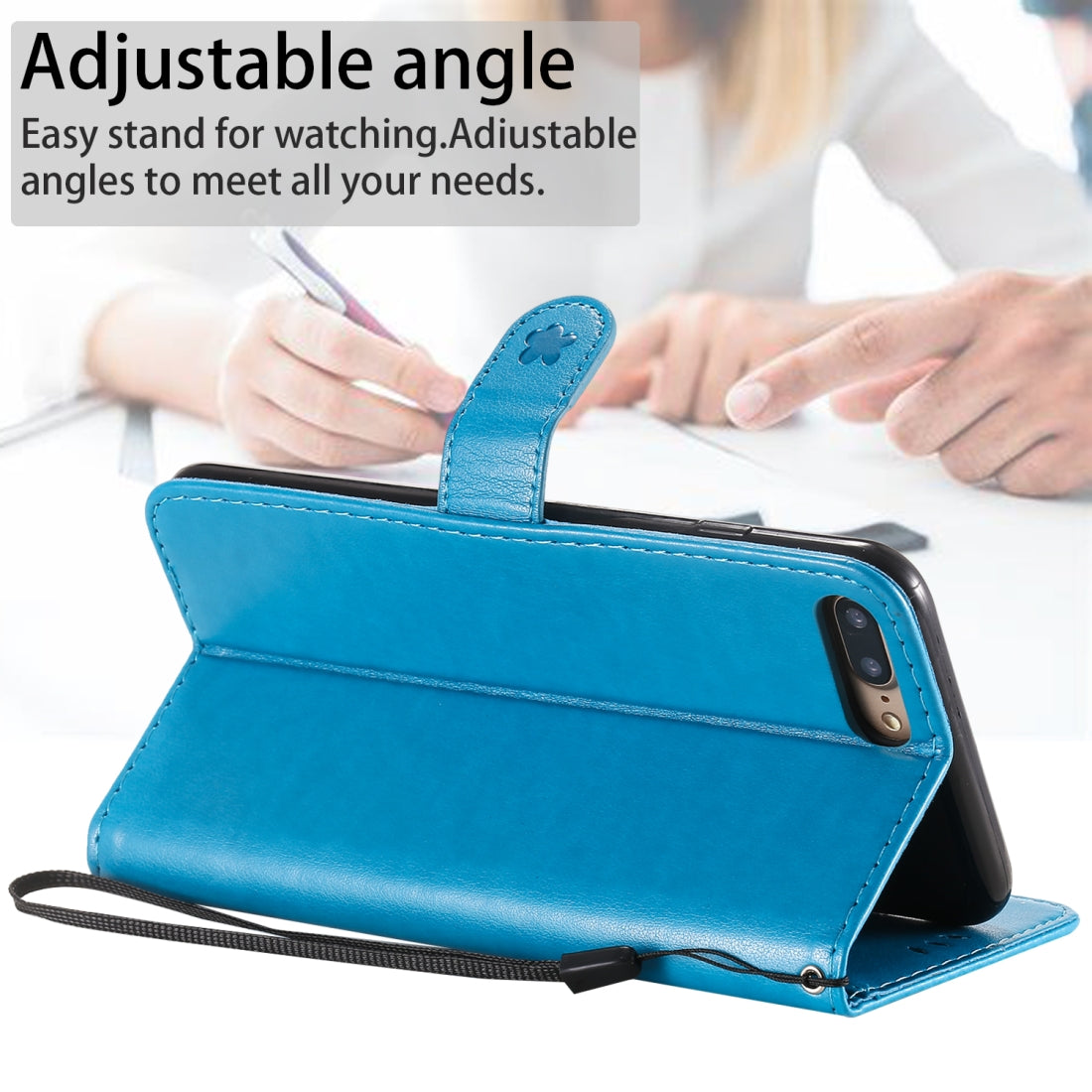 For Apple iPhone 8 Plus Cat and Bee Embossed Flip Leather Phone Case Wallet Cover with Card Slots Cash Pocket Magnetic Stand Protective Shockproof TPU PU Leather Case with Wrist Strap