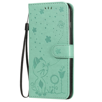 For Apple iPhone 8 Plus Cat and Bee Embossed Flip Leather Phone Case Wallet Cover with Card Slots Cash Pocket Magnetic Stand Protective Shockproof TPU PU Leather Case with Wrist Strap