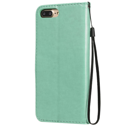 For Apple iPhone 8 Plus Cat and Bee Embossed Flip Leather Phone Case Wallet Cover with Card Slots Cash Pocket Magnetic Stand Protective Shockproof TPU PU Leather Case with Wrist Strap