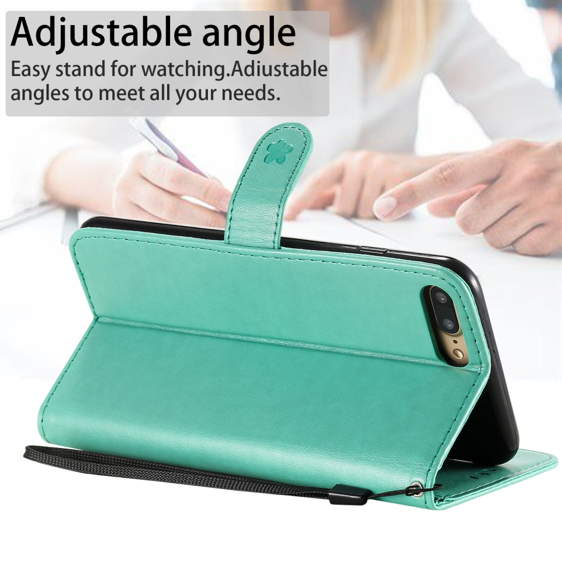 For Apple iPhone 7 Plus Cat and Bee Embossed Flip Leather Phone Case Wallet Cover with Card Slots Cash Pocket Magnetic Stand Protective Shockproof TPU PU Leather Case with Wrist Strap