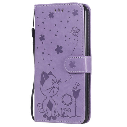 For Apple iPhone 8 Plus Cat and Bee Embossed Flip Leather Phone Case Wallet Cover with Card Slots Cash Pocket Magnetic Stand Protective Shockproof TPU PU Leather Case with Wrist Strap