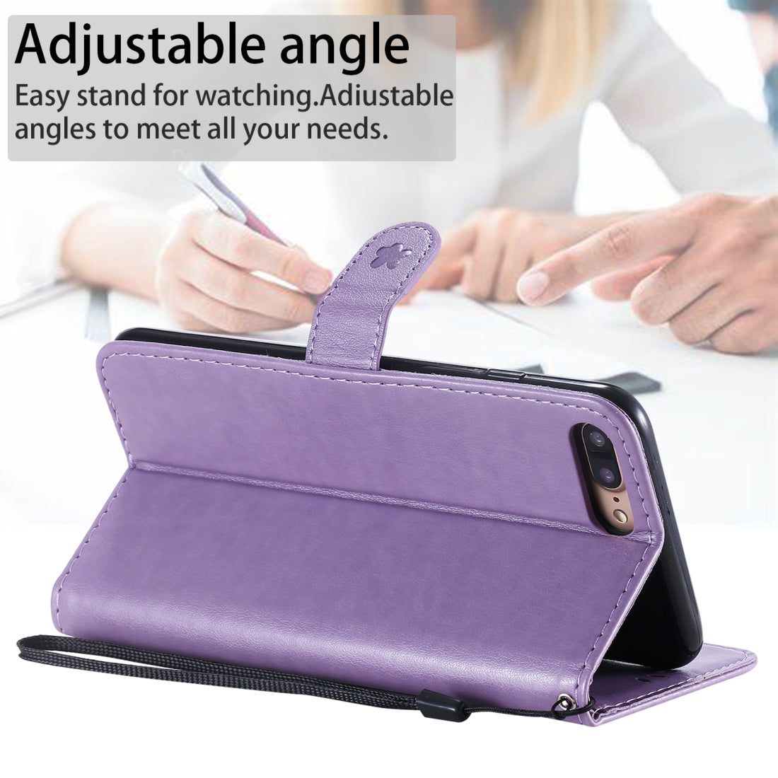For Apple iPhone 8 Plus Cat and Bee Embossed Flip Leather Phone Case Wallet Cover with Card Slots Cash Pocket Magnetic Stand Protective Shockproof TPU PU Leather Case with Wrist Strap