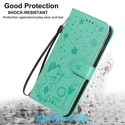 For Apple iPhone 8 Plus Cat and Bee Embossed Flip Leather Phone Case Wallet Cover with Card Slots Cash Pocket Magnetic Stand Protective Shockproof TPU PU Leather Case with Wrist Strap