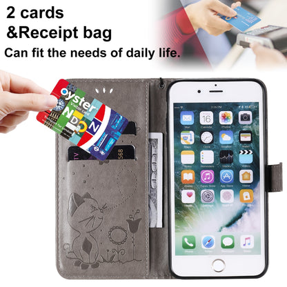 For Apple iPhone 8 Plus Cat and Bee Embossed Flip Leather Phone Case Wallet Cover with Card Slots Cash Pocket Magnetic Stand Protective Shockproof TPU PU Leather Case with Wrist Strap