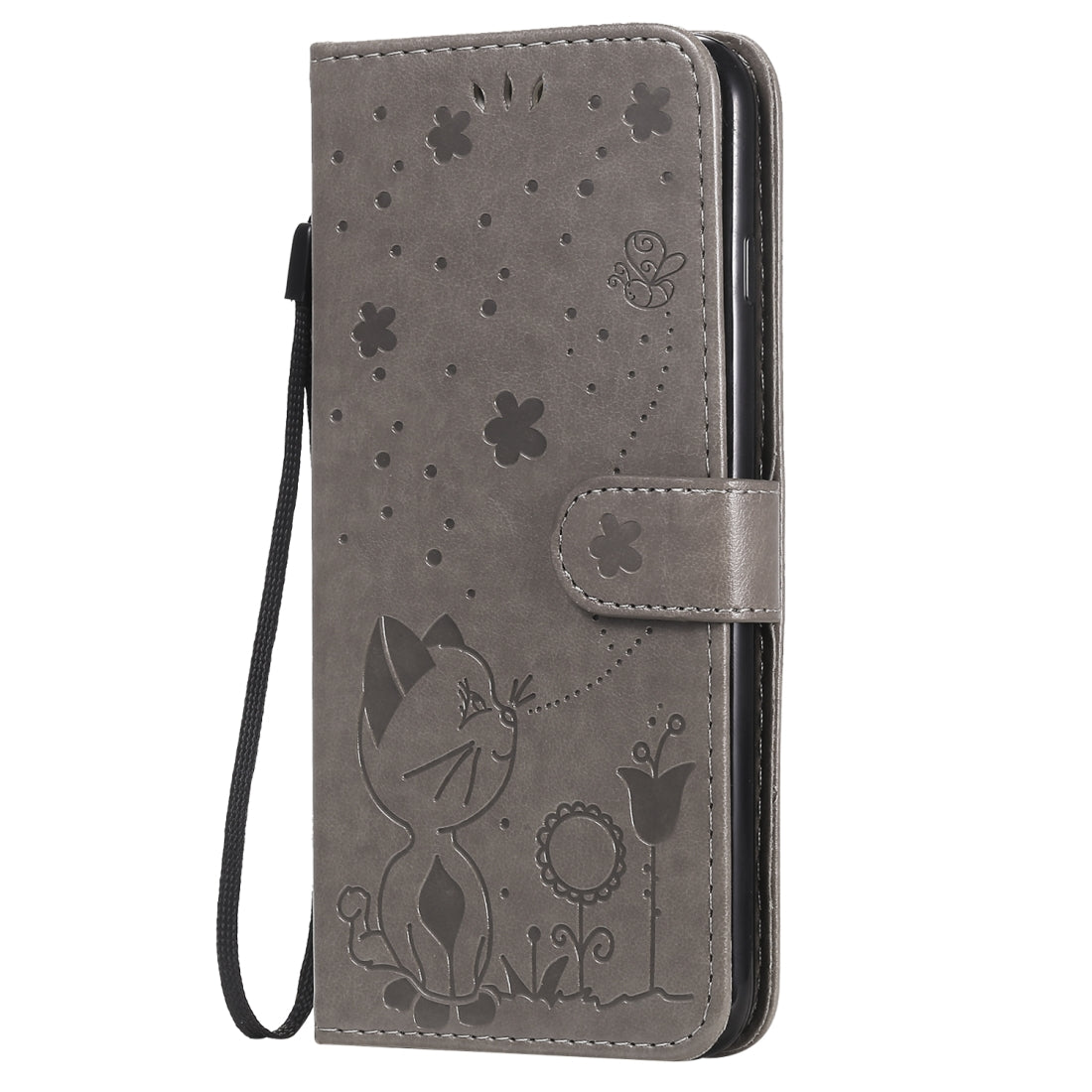 For Apple iPhone 8 Plus Cat and Bee Embossed Flip Leather Phone Case Wallet Cover with Card Slots Cash Pocket Magnetic Stand Protective Shockproof TPU PU Leather Case with Wrist Strap