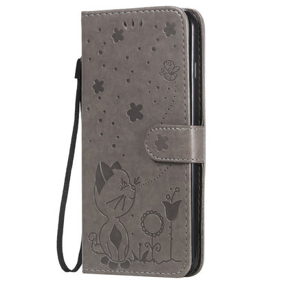 For Apple iPhone 8 Plus Cat and Bee Embossed Flip Leather Phone Case Wallet Cover with Card Slots Cash Pocket Magnetic Stand Protective Shockproof TPU PU Leather Case with Wrist Strap