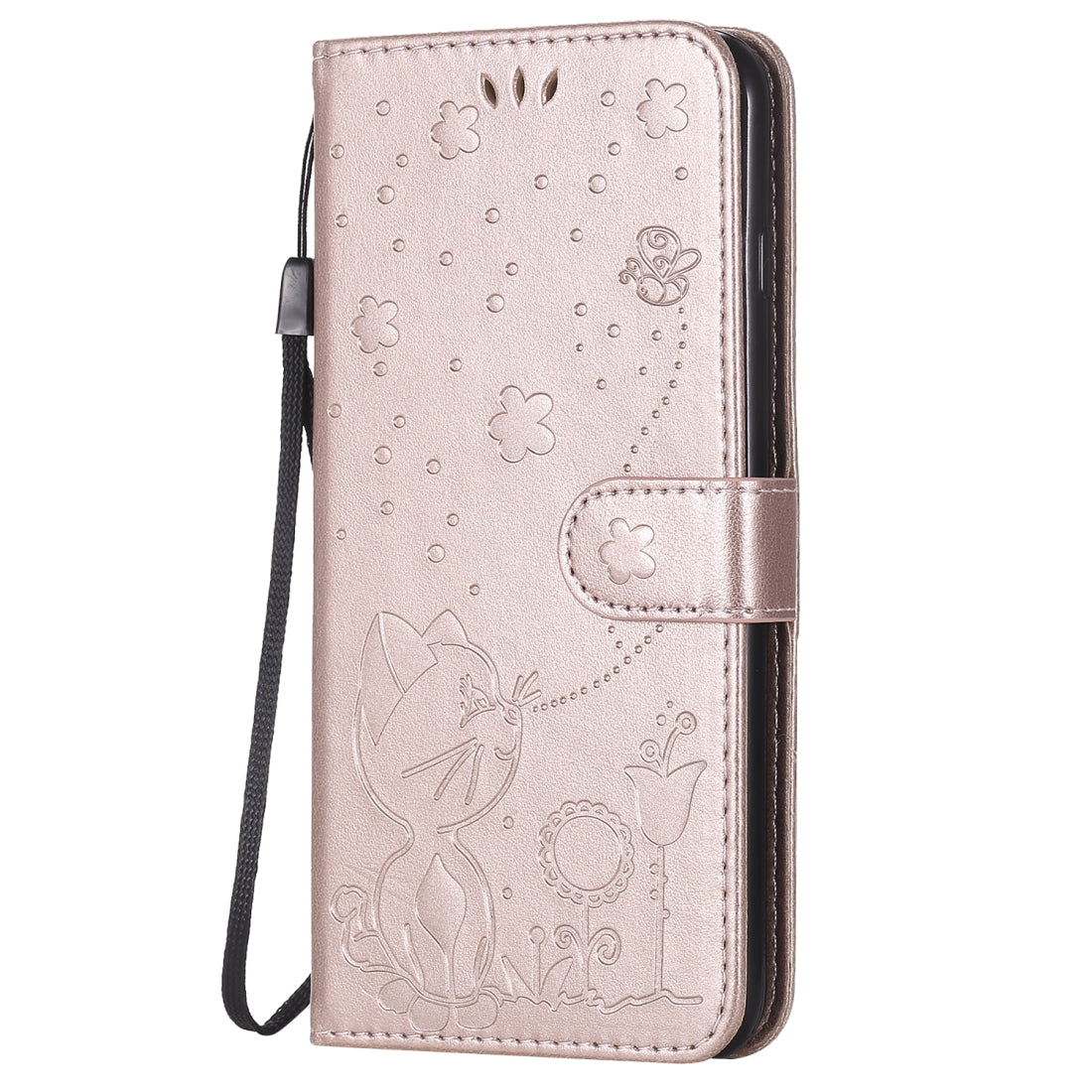 For Apple iPhone 8 Plus Cat and Bee Embossed Flip Leather Phone Case Wallet Cover with Card Slots Cash Pocket Magnetic Stand Protective Shockproof TPU PU Leather Case with Wrist Strap
