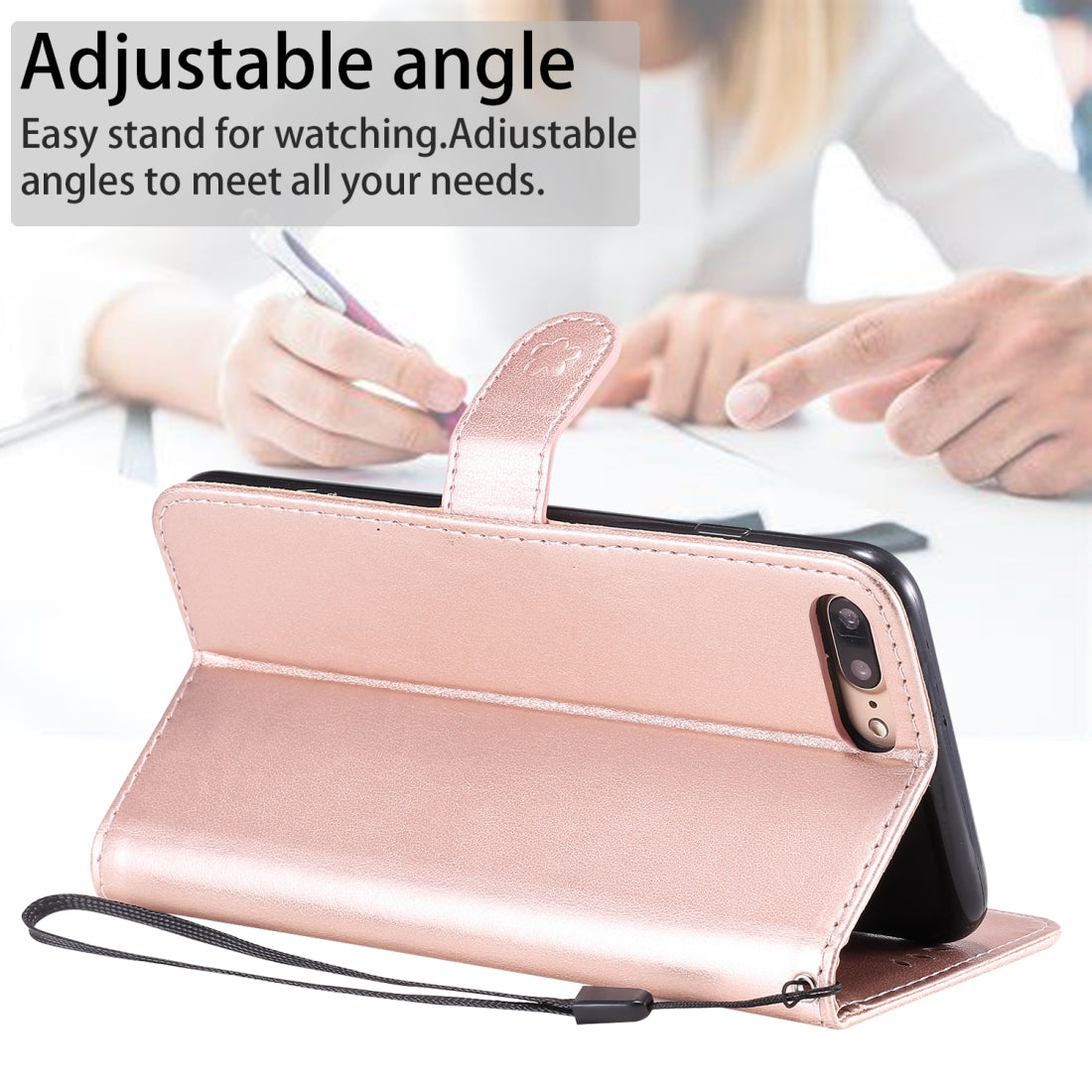 For Apple iPhone 8 Plus Cat and Bee Embossed Flip Leather Phone Case Wallet Cover with Card Slots Cash Pocket Magnetic Stand Protective Shockproof TPU PU Leather Case with Wrist Strap