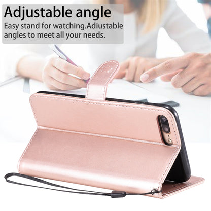 For Apple iPhone 8 Plus Cat and Bee Embossed Flip Leather Phone Case Wallet Cover with Card Slots Cash Pocket Magnetic Stand Protective Shockproof TPU PU Leather Case with Wrist Strap