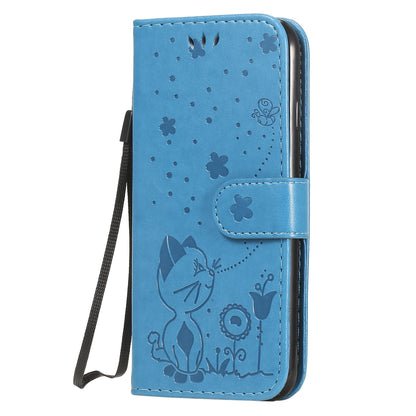 For Apple iPhone 8 Cat and Bee Embossed Flip Leather Phone Case Wallet Cover with Card Slots Cash Pocket Magnetic Stand Protective Shockproof TPU PU Leather Case with Wrist Strap