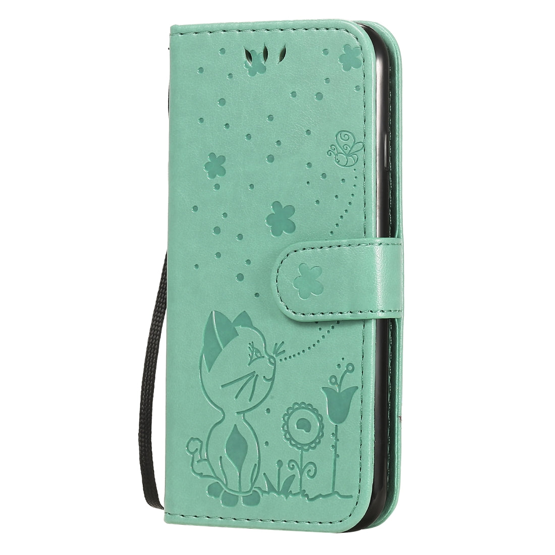 For Apple iPhone 7 Cat and Bee Embossed Flip Leather Phone Case Wallet Cover with Card Slots Cash Pocket Magnetic Stand Protective Shockproof TPU PU Leather Case with Wrist Strap