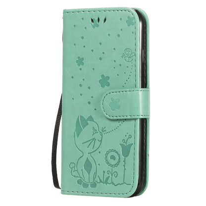 For Apple iPhone 8 Cat and Bee Embossed Flip Leather Phone Case Wallet Cover with Card Slots Cash Pocket Magnetic Stand Protective Shockproof TPU PU Leather Case with Wrist Strap