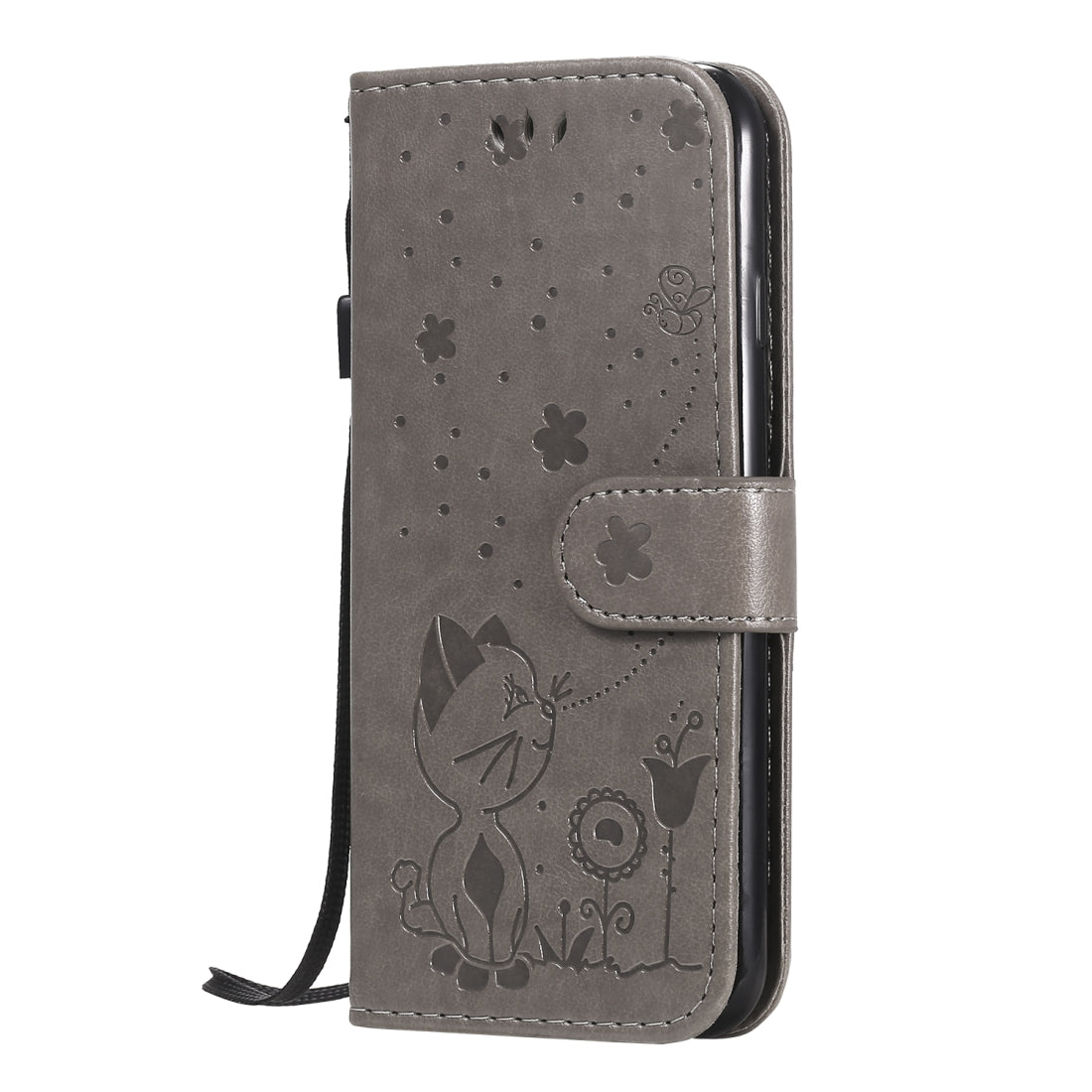 For Apple iPhone SE 2022 Cat and Bee Embossed Flip Leather Phone Case Wallet Cover with Card Slots Cash Pocket Magnetic Stand Protective Shockproof TPU PU Leather Case with Wrist Strap