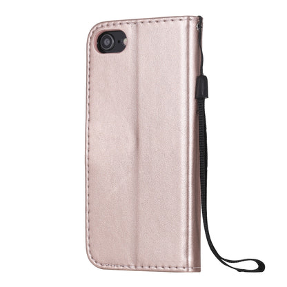 For Apple iPhone SE 2022 Cat and Bee Embossed Flip Leather Phone Case Wallet Cover with Card Slots Cash Pocket Magnetic Stand Protective Shockproof TPU PU Leather Case with Wrist Strap