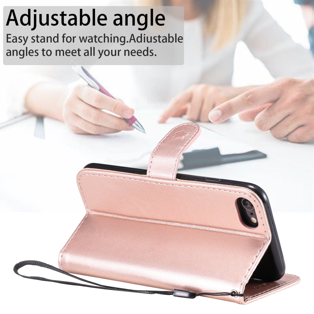 For Apple iPhone 7 Cat and Bee Embossed Flip Leather Phone Case Wallet Cover with Card Slots Cash Pocket Magnetic Stand Protective Shockproof TPU PU Leather Case with Wrist Strap