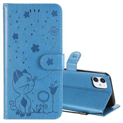 For Apple iPhone 11 Cat and Bee Embossed Flip Leather Phone Case Wallet Cover with Card Slots Cash Pocket Magnetic Stand Protective Shockproof TPU PU Leather Case with Wrist Strap