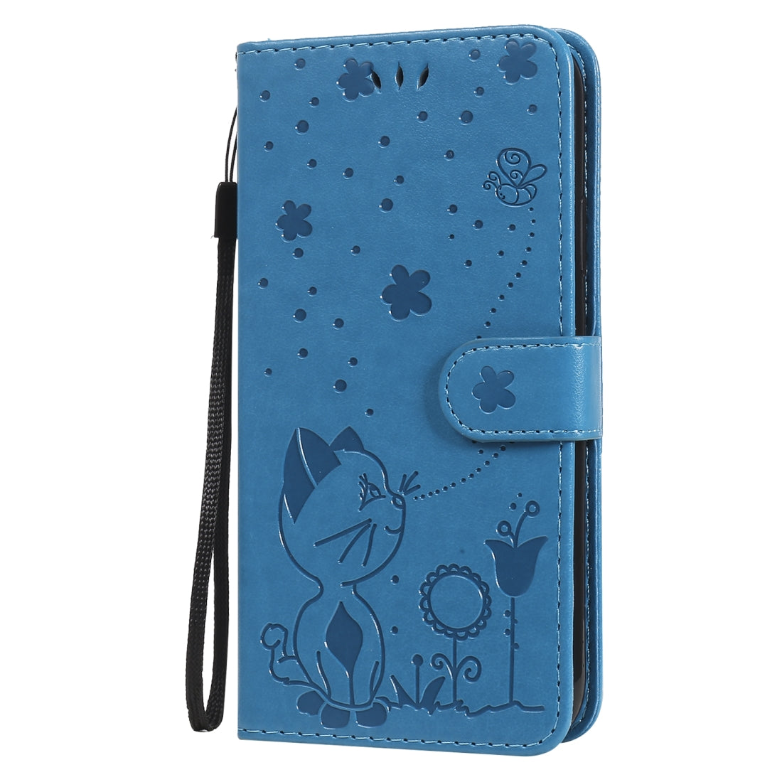 For Apple iPhone 11 Cat and Bee Embossed Flip Leather Phone Case Wallet Cover with Card Slots Cash Pocket Magnetic Stand Protective Shockproof TPU PU Leather Case with Wrist Strap