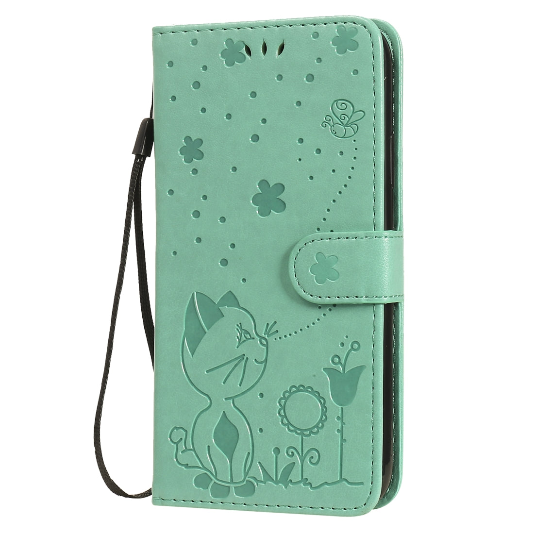 For Apple iPhone 11 Cat and Bee Embossed Flip Leather Phone Case Wallet Cover with Card Slots Cash Pocket Magnetic Stand Protective Shockproof TPU PU Leather Case with Wrist Strap