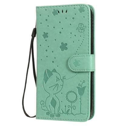 For Apple iPhone 11 Cat and Bee Embossed Flip Leather Phone Case Wallet Cover with Card Slots Cash Pocket Magnetic Stand Protective Shockproof TPU PU Leather Case with Wrist Strap