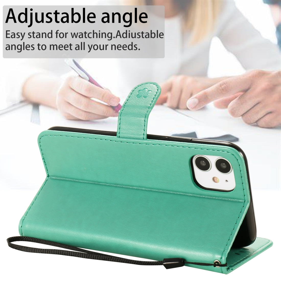 For Apple iPhone 11 Cat and Bee Embossed Flip Leather Phone Case Wallet Cover with Card Slots Cash Pocket Magnetic Stand Protective Shockproof TPU PU Leather Case with Wrist Strap
