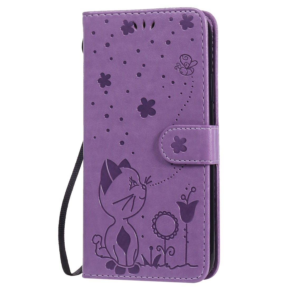 For Apple iPhone 11 Cat and Bee Embossed Flip Leather Phone Case Wallet Cover with Card Slots Cash Pocket Magnetic Stand Protective Shockproof TPU PU Leather Case with Wrist Strap
