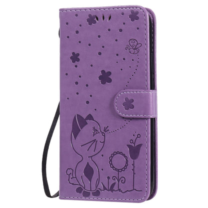 For Apple iPhone 11 Cat and Bee Embossed Flip Leather Phone Case Wallet Cover with Card Slots Cash Pocket Magnetic Stand Protective Shockproof TPU PU Leather Case with Wrist Strap