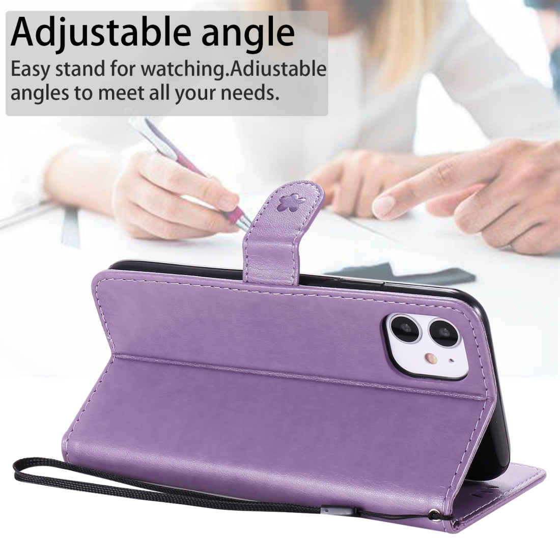 For Apple iPhone 11 Cat and Bee Embossed Flip Leather Phone Case Wallet Cover with Card Slots Cash Pocket Magnetic Stand Protective Shockproof TPU PU Leather Case with Wrist Strap