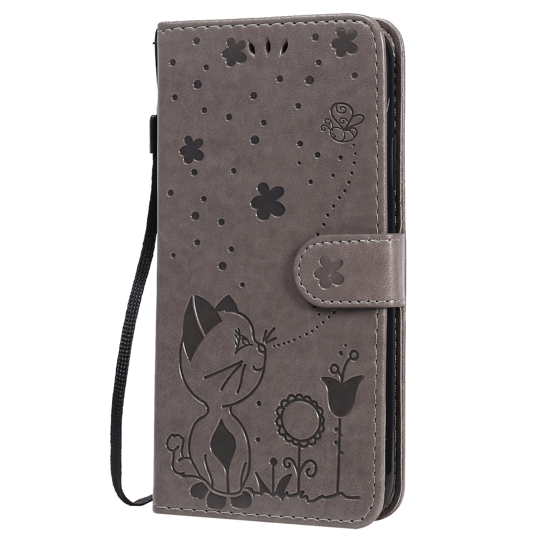 For Apple iPhone 11 Cat and Bee Embossed Flip Leather Phone Case Wallet Cover with Card Slots Cash Pocket Magnetic Stand Protective Shockproof TPU PU Leather Case with Wrist Strap