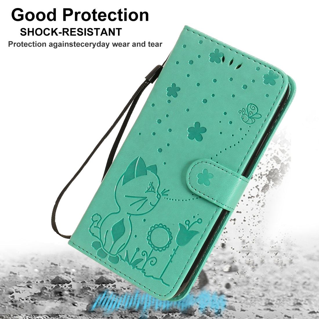 For Apple iPhone 11 Cat and Bee Embossed Flip Leather Phone Case Wallet Cover with Card Slots Cash Pocket Magnetic Stand Protective Shockproof TPU PU Leather Case with Wrist Strap