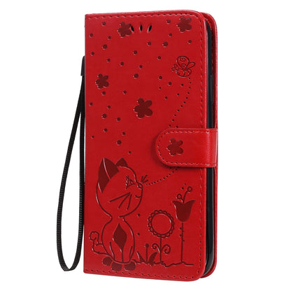 For Apple iPhone 11 Cat and Bee Embossed Flip Leather Phone Case Wallet Cover with Card Slots Cash Pocket Magnetic Stand Protective Shockproof TPU PU Leather Case with Wrist Strap