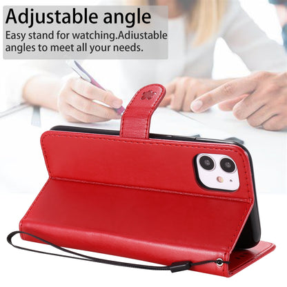 For Apple iPhone 11 Cat and Bee Embossed Flip Leather Phone Case Wallet Cover with Card Slots Cash Pocket Magnetic Stand Protective Shockproof TPU PU Leather Case with Wrist Strap