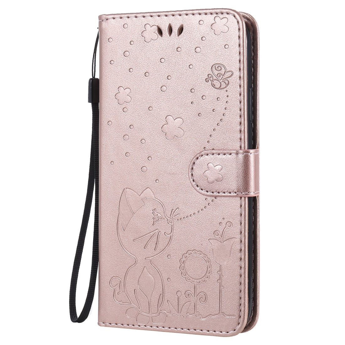 For Apple iPhone 11 Cat and Bee Embossed Flip Leather Phone Case Wallet Cover with Card Slots Cash Pocket Magnetic Stand Protective Shockproof TPU PU Leather Case with Wrist Strap