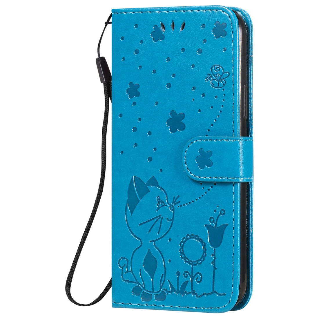For Apple iPhone 11 Pro Cat and Bee Embossed Flip Leather Phone Case Wallet Cover with Card Slots Cash Pocket Magnetic Stand Protective Shockproof TPU PU Leather Case with Wrist Strap