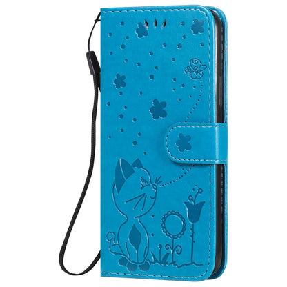 For Apple iPhone 11 Pro Cat and Bee Embossed Flip Leather Phone Case Wallet Cover with Card Slots Cash Pocket Magnetic Stand Protective Shockproof TPU PU Leather Case with Wrist Strap