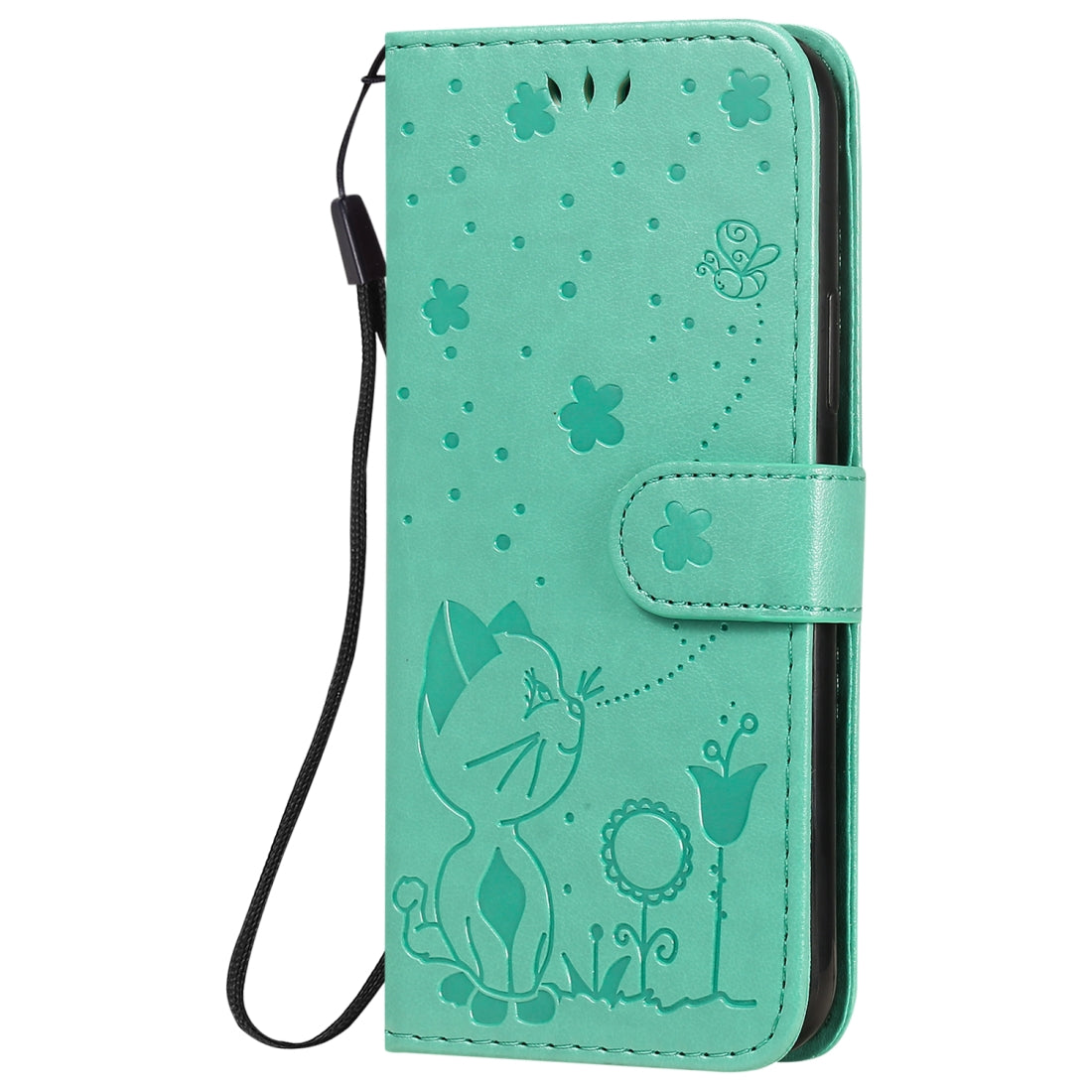 For Apple iPhone 11 Pro Cat and Bee Embossed Flip Leather Phone Case Wallet Cover with Card Slots Cash Pocket Magnetic Stand Protective Shockproof TPU PU Leather Case with Wrist Strap