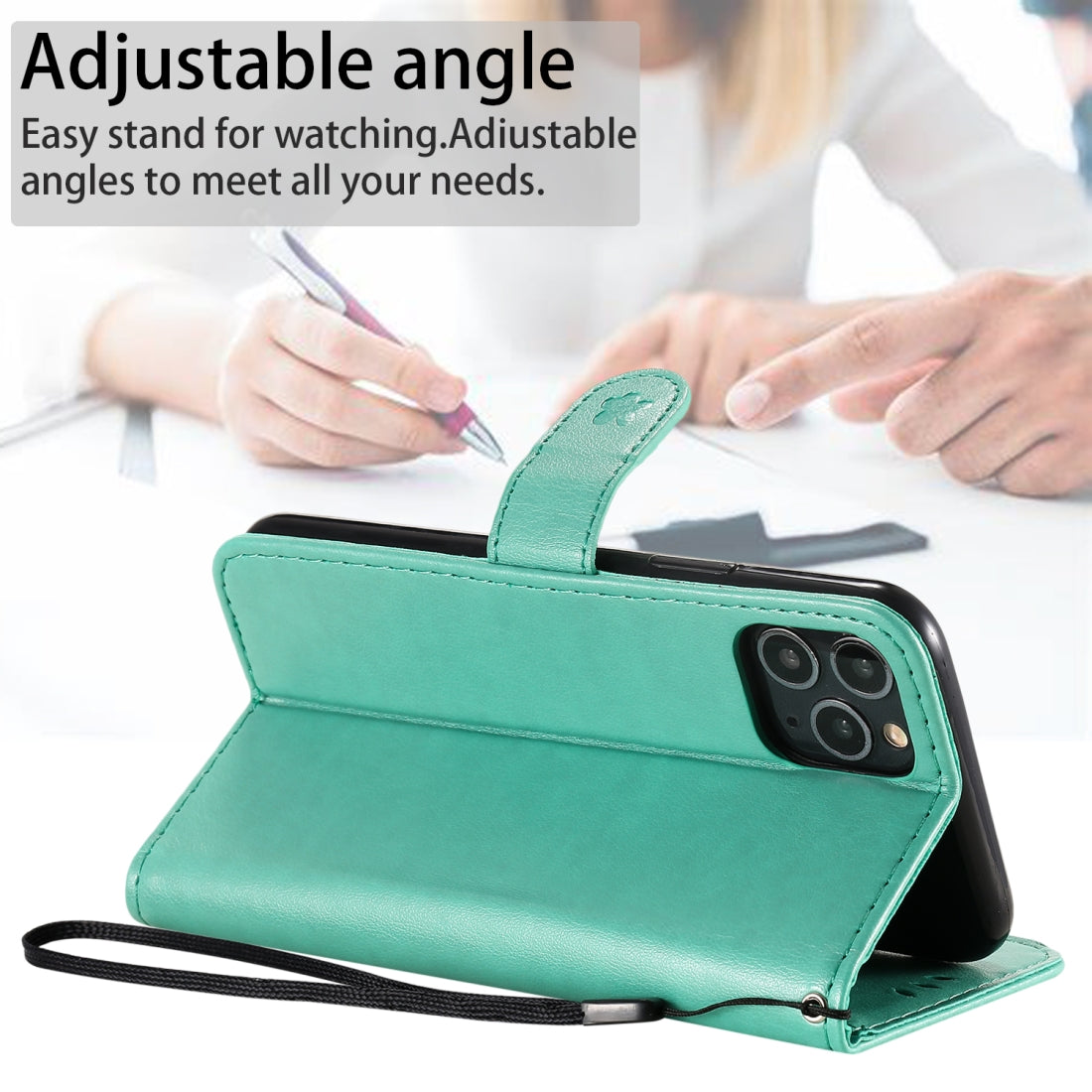 For Apple iPhone 11 Pro Cat and Bee Embossed Flip Leather Phone Case Wallet Cover with Card Slots Cash Pocket Magnetic Stand Protective Shockproof TPU PU Leather Case with Wrist Strap