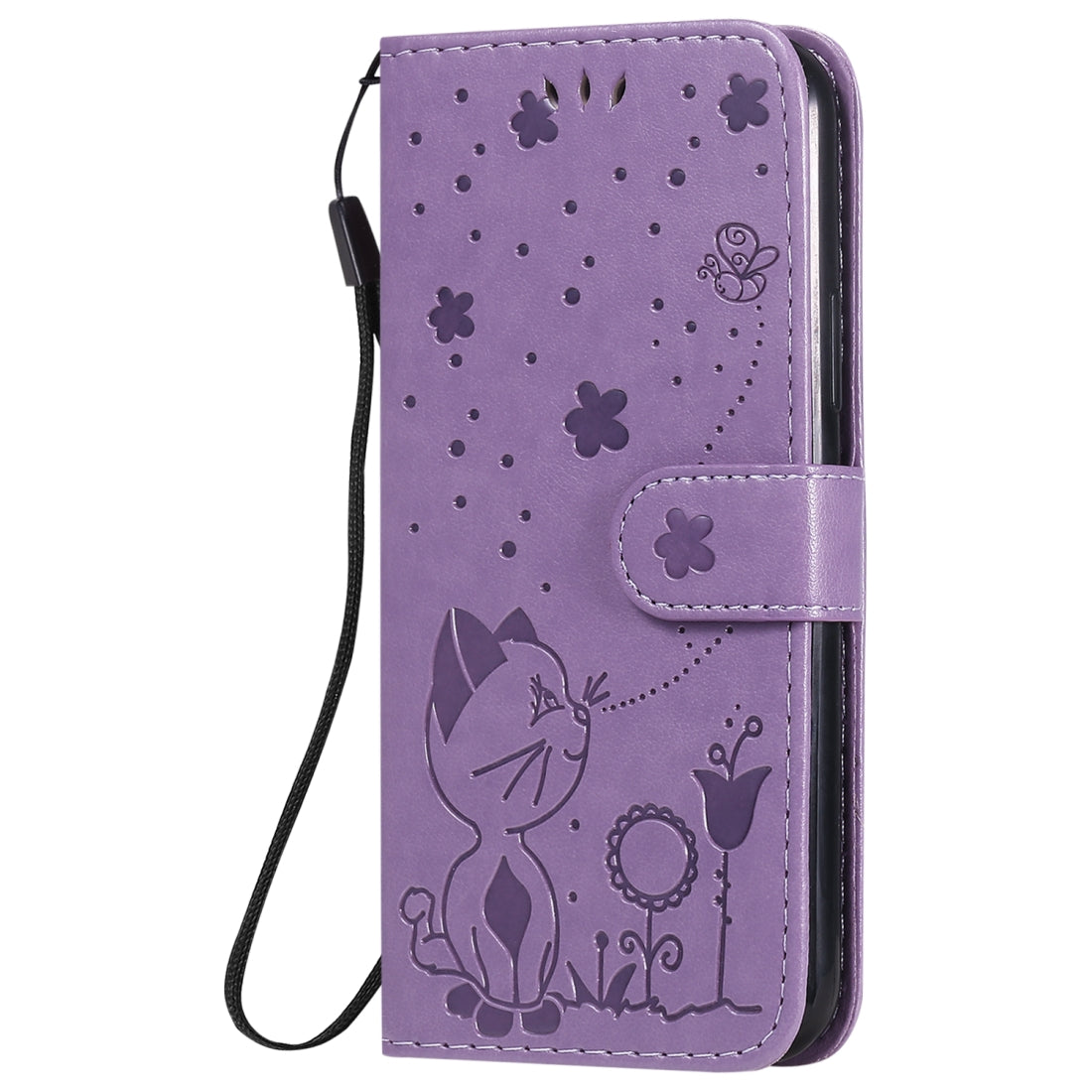 For Apple iPhone 11 Pro Cat and Bee Embossed Flip Leather Phone Case Wallet Cover with Card Slots Cash Pocket Magnetic Stand Protective Shockproof TPU PU Leather Case with Wrist Strap