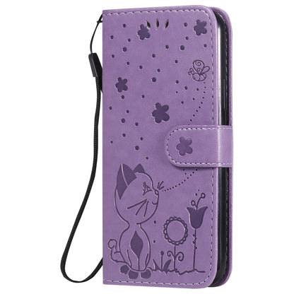 For Apple iPhone 11 Pro Cat and Bee Embossed Flip Leather Phone Case Wallet Cover with Card Slots Cash Pocket Magnetic Stand Protective Shockproof TPU PU Leather Case with Wrist Strap