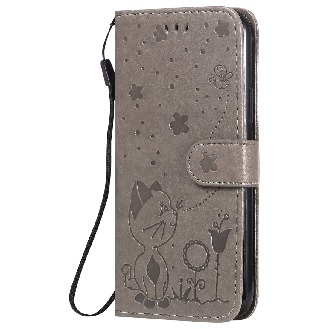 For Apple iPhone 11 Pro Cat and Bee Embossed Flip Leather Phone Case Wallet Cover with Card Slots Cash Pocket Magnetic Stand Protective Shockproof TPU PU Leather Case with Wrist Strap