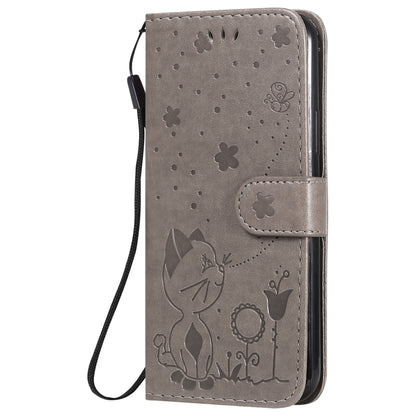 For Apple iPhone 11 Pro Cat and Bee Embossed Flip Leather Phone Case Wallet Cover with Card Slots Cash Pocket Magnetic Stand Protective Shockproof TPU PU Leather Case with Wrist Strap