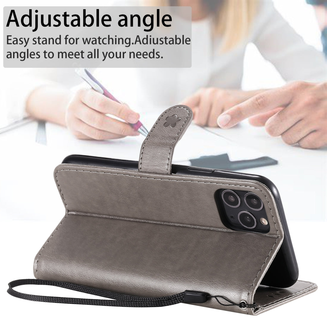 For Apple iPhone 11 Pro Cat and Bee Embossed Flip Leather Phone Case Wallet Cover with Card Slots Cash Pocket Magnetic Stand Protective Shockproof TPU PU Leather Case with Wrist Strap