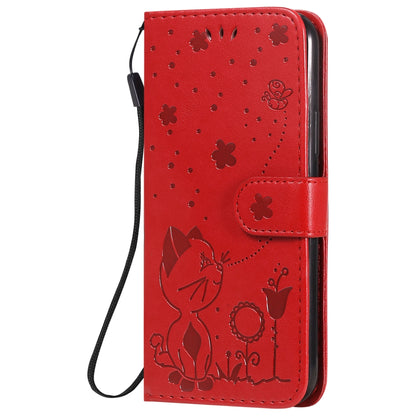 For Apple iPhone 11 Pro Cat and Bee Embossed Flip Leather Phone Case Wallet Cover with Card Slots Cash Pocket Magnetic Stand Protective Shockproof TPU PU Leather Case with Wrist Strap