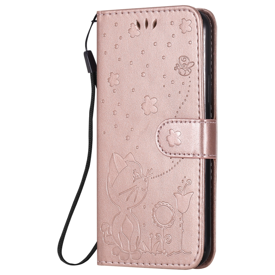 For Apple iPhone 11 Pro Cat and Bee Embossed Flip Leather Phone Case Wallet Cover with Card Slots Cash Pocket Magnetic Stand Protective Shockproof TPU PU Leather Case with Wrist Strap