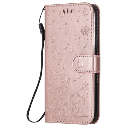 For Apple iPhone 11 Pro Cat and Bee Embossed Flip Leather Phone Case Wallet Cover with Card Slots Cash Pocket Magnetic Stand Protective Shockproof TPU PU Leather Case with Wrist Strap