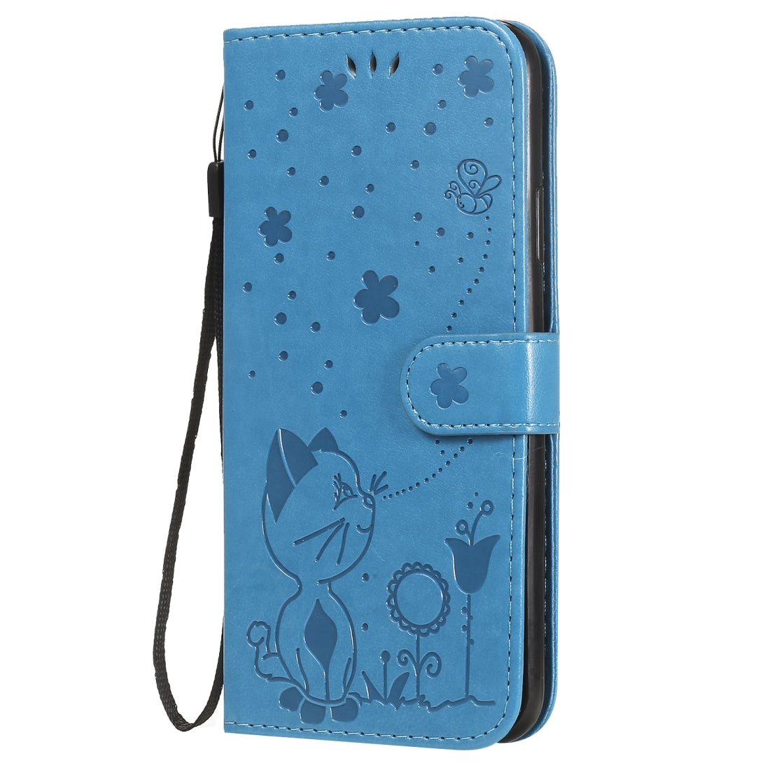 For Apple iPhone 11 Pro Max Cat and Bee Embossed Flip Leather Phone Case Wallet Cover with Card Slots Cash Pocket Magnetic Stand Protective Shockproof TPU PU Leather Case with Wrist Strap