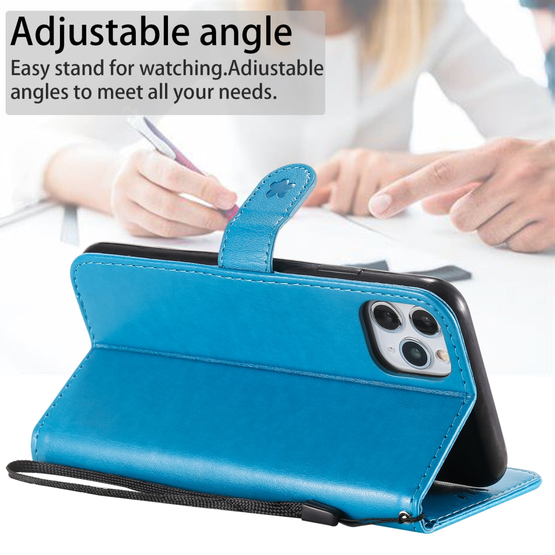 For Apple iPhone 11 Pro Max Cat and Bee Embossed Flip Leather Phone Case Wallet Cover with Card Slots Cash Pocket Magnetic Stand Protective Shockproof TPU PU Leather Case with Wrist Strap