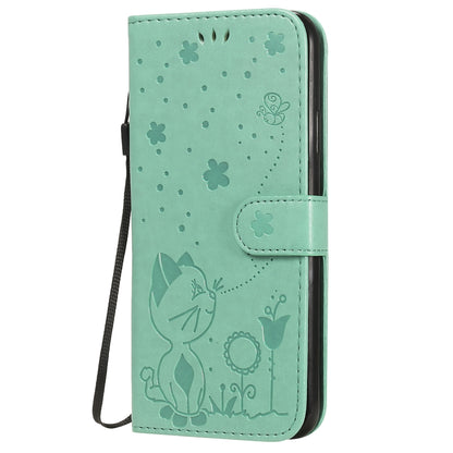 For Apple iPhone 11 Pro Max Cat and Bee Embossed Flip Leather Phone Case Wallet Cover with Card Slots Cash Pocket Magnetic Stand Protective Shockproof TPU PU Leather Case with Wrist Strap